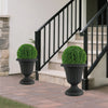 Vintage black planter with pedestal base, 18 inches tall, perfect for indoor and outdoor decor, featuring a pre-marked.