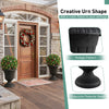 Black vintage planter with pedestal base, 18 inches tall, showcasing a rustic urn shape for indoor and outdoor use.