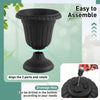 Black vintage planter with pedestal base, 18 inches tall, featuring a pre-marked drainage hole for versatile use.