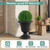 Vintage 18-inch black planter with pedestal base, made of weather-proof PP material, ideal for indoor and outdoor use.