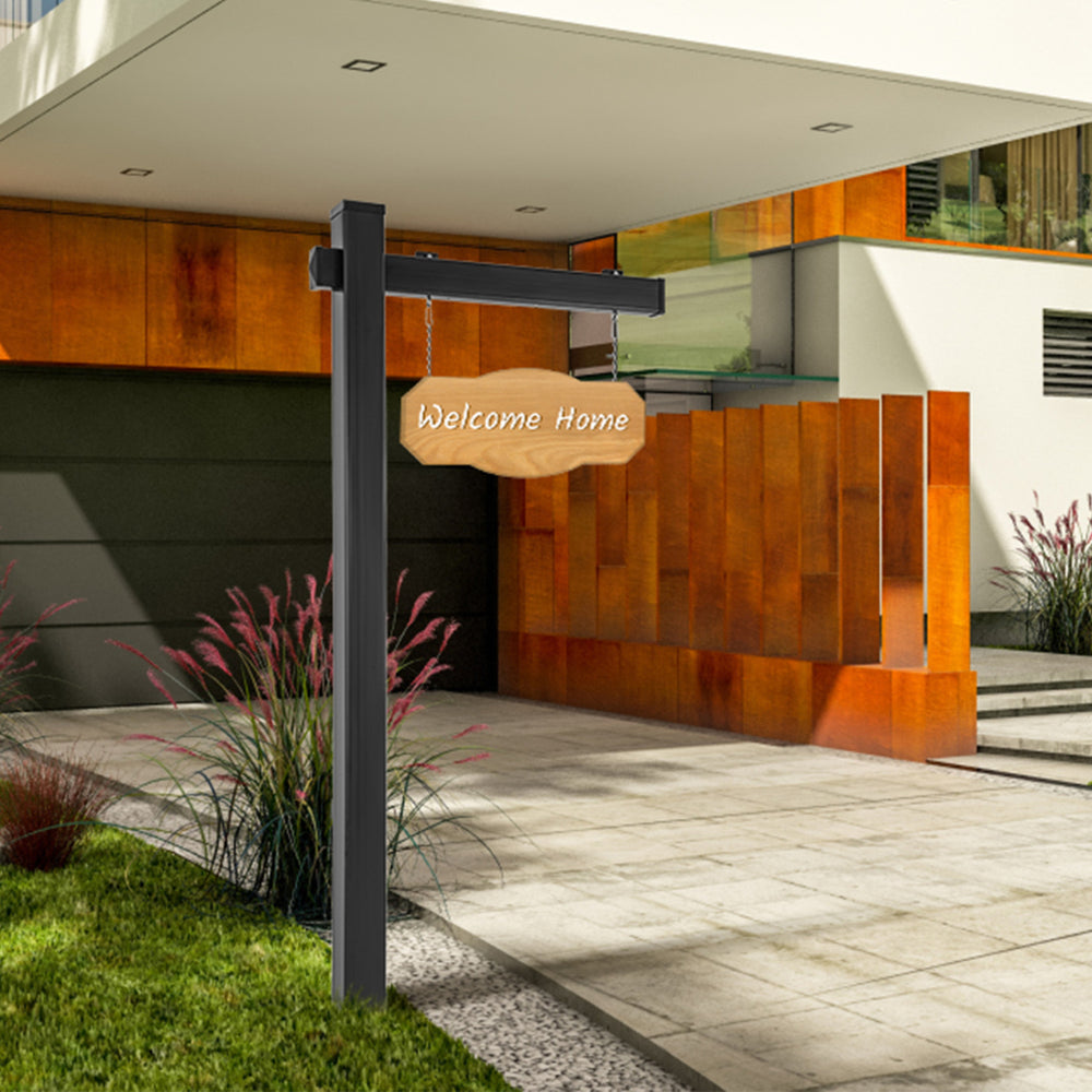 Black vinyl UPVC real estate yard sign post with "Welcome Home" sign, ideal for open houses and enhancing curb appeal.