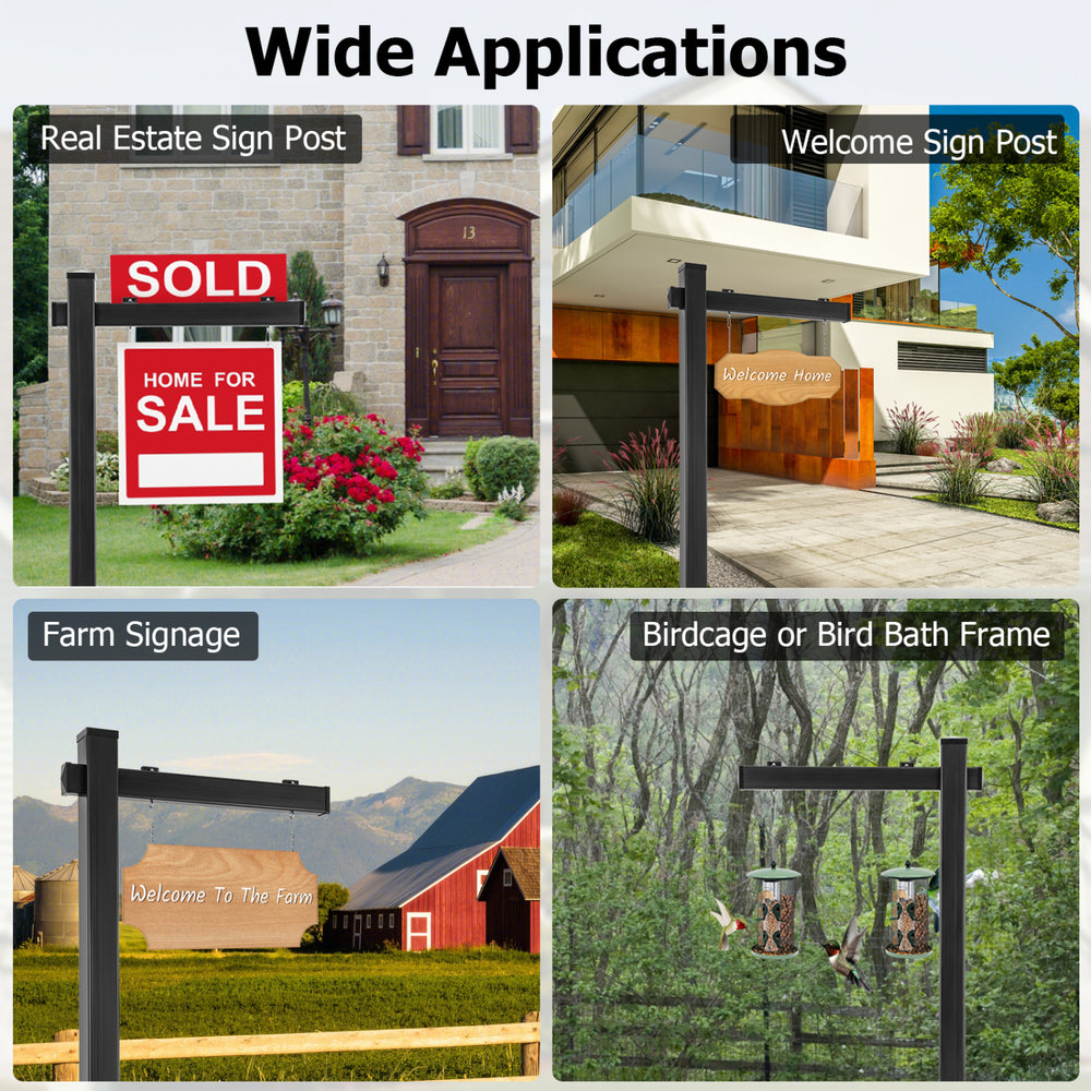Black 6-foot UPVC real estate sign post with arm, ideal for open houses and home sales, maintenance-free and.
