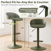Adjustable green swivel bar stool set with back and footrest, 360° swivel, height adjusts from 24" to 32.5" for versatile use.