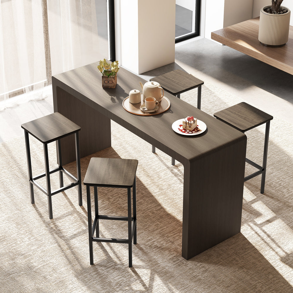 Set of 4 Bar Stool Set 26 Inch Bar Chair with Metal Legs and Footrest-Gray - Gallery View 1 of 9