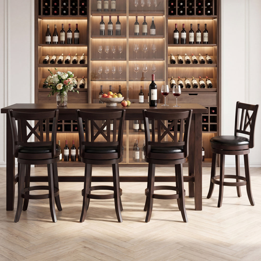 Set of 4 Bar Stools Swivel Bar Chairs with Hollowed Backrest and Footrest-26 inches - Gallery View 1 of 8