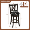 Bar stool with hollowed backrest, 26-inch height, rubber wood frame, and thick padding for comfort and stability.