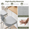 Gray counter height bar stool set with curved backrest, metal frame, and wear-resistant polyester fabric for kitchen dining.