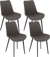 Set of 4 gray dining chairs with upholstered seats and metal legs, featuring ergonomic backrests for comfort.