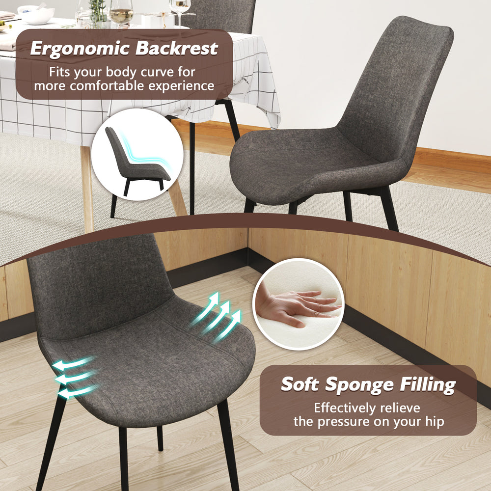 Gray upholstered dining chair set with ergonomic backrest and soft sponge filling for enhanced comfort and support.