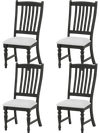Set of 4 black dining chairs with solid rubber wood legs and cushioned seats, ideal for kitchen or dining room use.