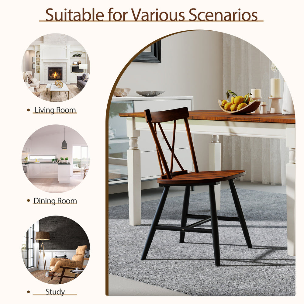 Dark brown dining chair with rubber wood frame and curved cross back, ideal for dining rooms, studies, or restaurants.