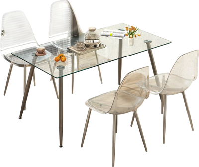 Costway Set of 4 Modern Dining Side Chairs Clear Seat Wood Legs Silver 10732684 New