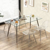 Set of 4 Dining Chairs Modern Plastic Shell Side Chair with Clear Seat and Wood Legs-Silver - Gallery View 1 of 10