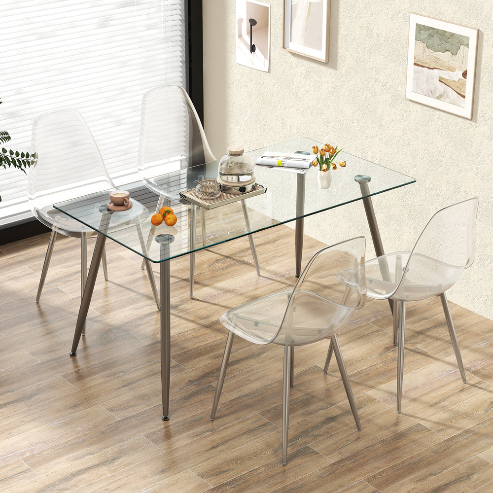 Set of 4 Dining Chairs Modern Plastic Shell Side Chair with Clear Seat and Wood Legs-Silver - Gallery View 1 of 10