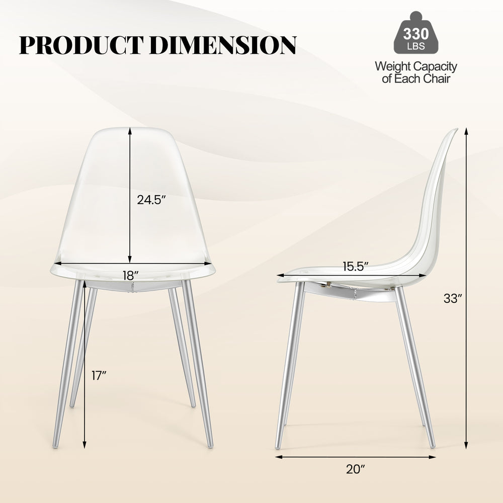 Clear plastic shell dining chair dimensions with solid beech wood legs, ergonomic design, and 330 lbs weight capacity.