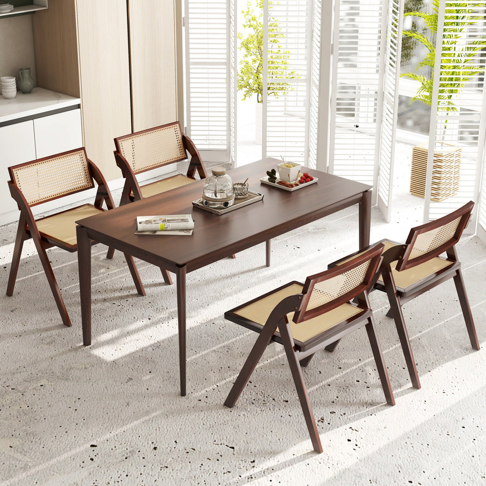 Set of 4 Foldable Dining Chairs with Woven Rattan Backrest-Brown - Gallery View 1 of 7