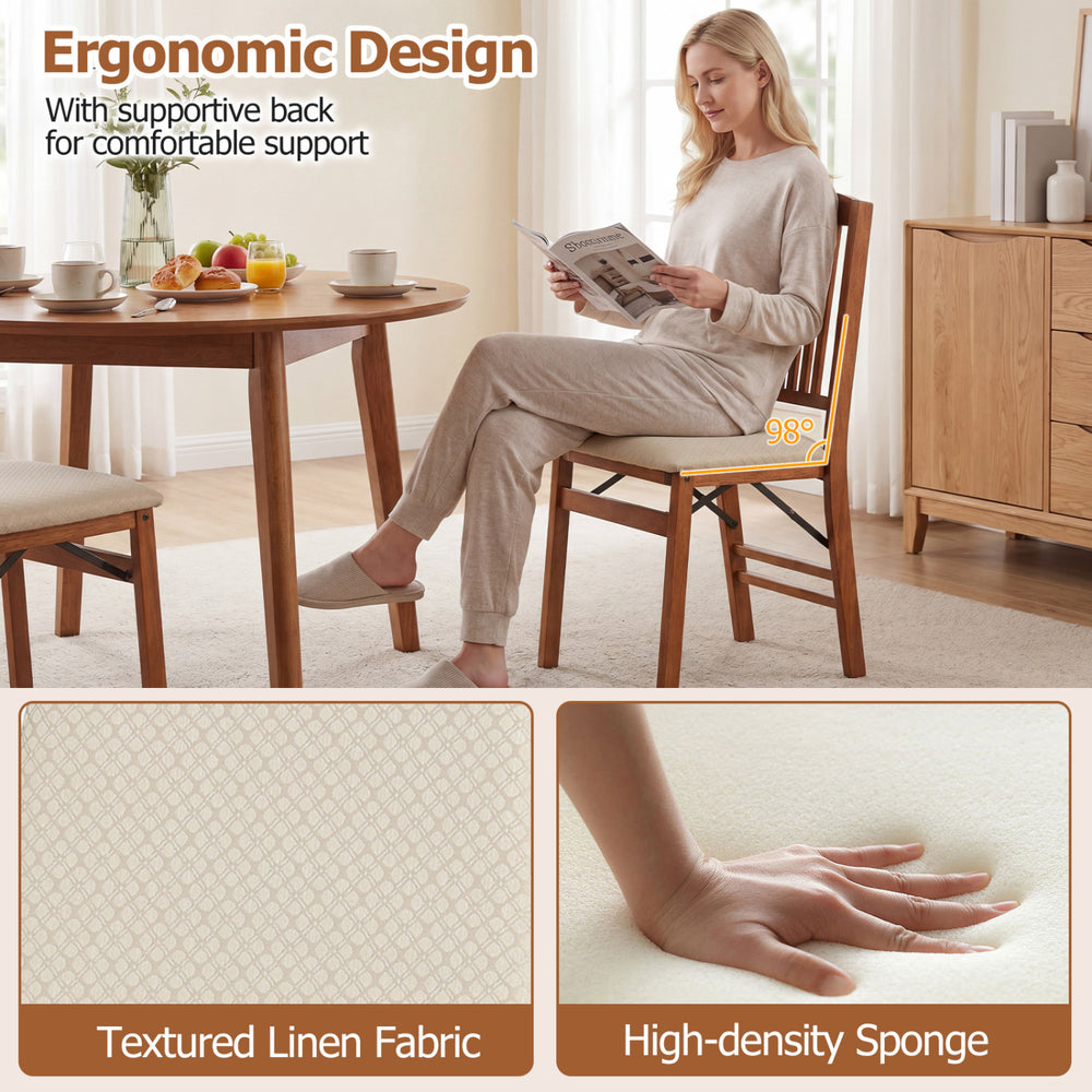 Foldable upholstered kitchen chair set in beige, featuring a padded seat and ergonomic design for comfort.