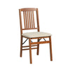 Foldable kitchen chair with a wooden frame and beige padded seat, ideal for dining or extra seating.