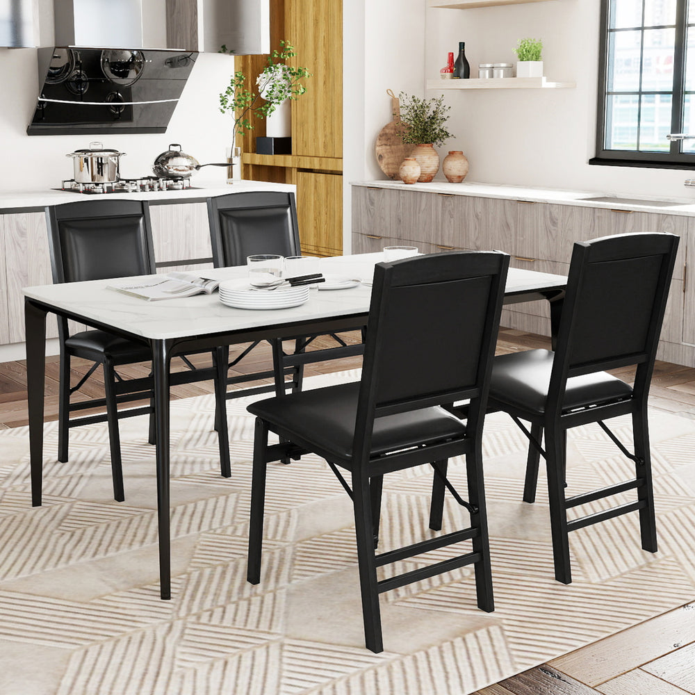 Set of 4 Folding Dining Chairs with Padded Seat and High Backrest-Black - Gallery View 1 of 8