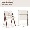 Folding kitchen dining chair set with rubber wood legs in walnut finish, showcasing dimensions and weight capacity of.