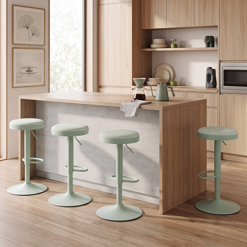 Set of 4 Kitchen Bar Stools with Height Adjustment Padded Seat and D-Shaped Footrest-Green - Gallery View 1 of 9