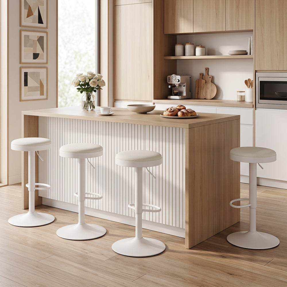 Set of 4 Kitchen Bar Stools with Height Adjustment Padded Seat and D-Shaped Footrest-White - Gallery View 1 of 9