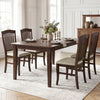 Set of 4 brown kitchen side chairs with rubber wood frame and comfy padded seats, ideal for dining or living room use.