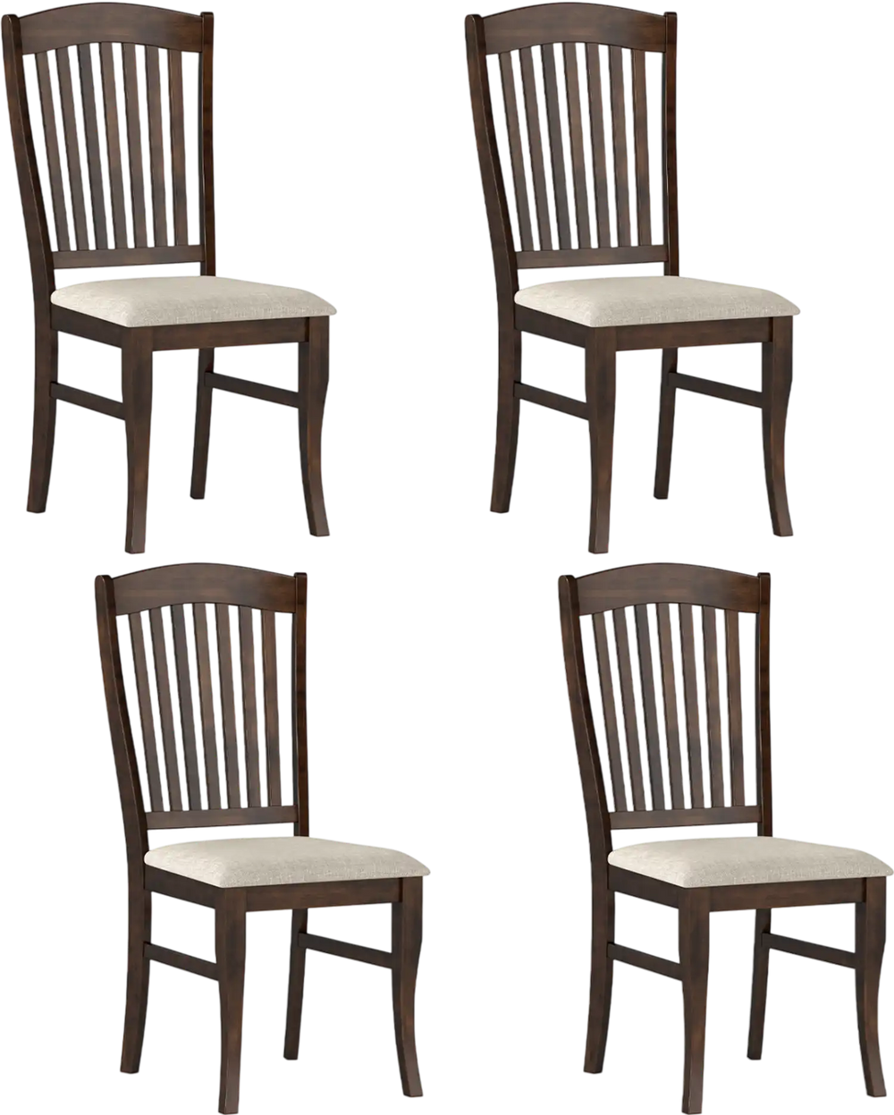 Set of 4 kitchen side chairs with rubber wood frame, comfy padded seats, and elegant curved legs for versatile use.