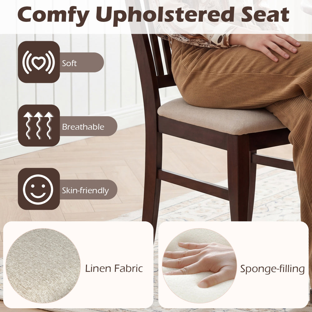 Comfy padded seat with linen fabric and sponge-filling on a rubber wood frame, ideal for kitchen or dining use.