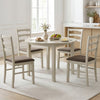 Set of 4 white ladder back dining chairs with linen-style upholstery, perfect for modern farmhouse dining spaces.