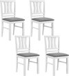 Set of 4 white kitchen chairs with linen-style upholstery and slatted backrest, perfect for dining and living spaces.