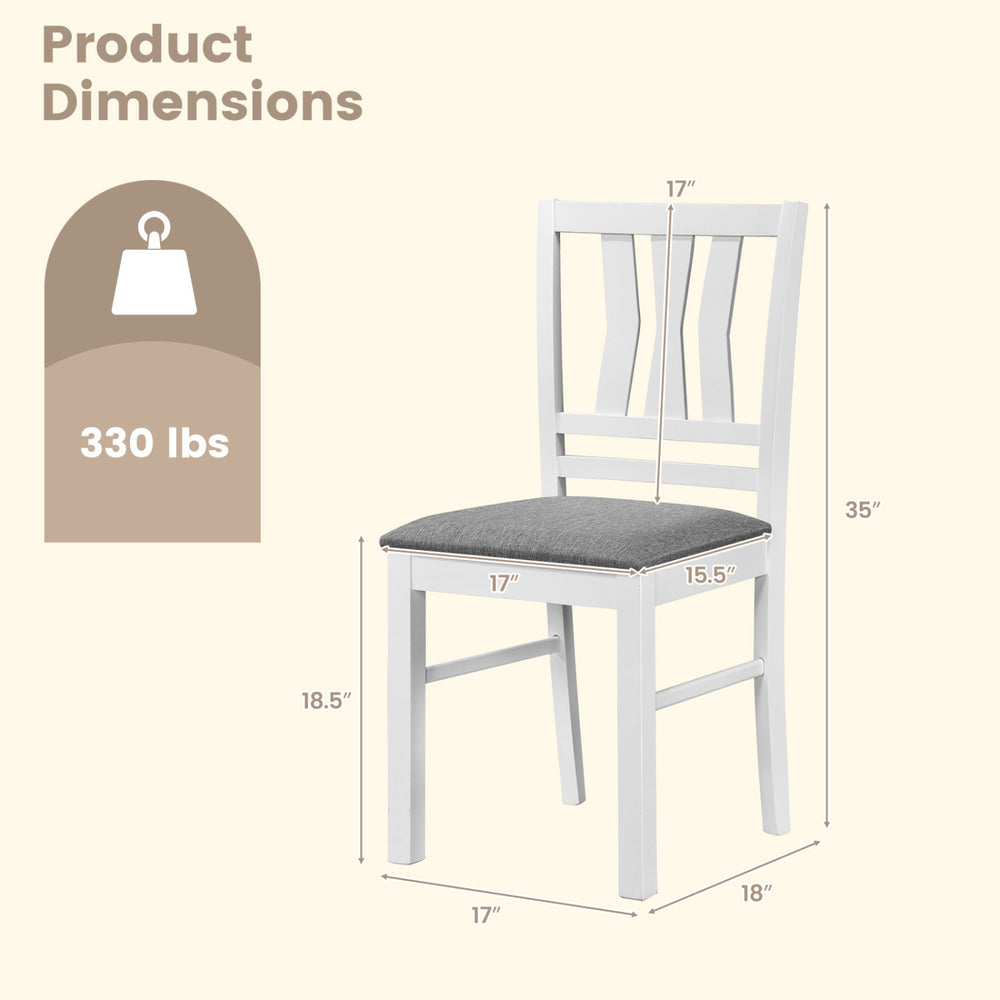 Linen-style upholstered kitchen chair with a white wood frame, slatted backrest, and dimensions for optimal comfort.
