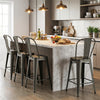 Set of 4 Metal Bar Stools with Backrests and Footrests-Gun Metal - Gallery View 1 of 10