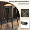 Metal bar stool with backrest and footrest, gun metal finish, stackable design for kitchen island or home bar.