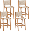 Set of 4 Outdoor Counter Height Bar Stool Woven Paper Rope Patio Barstool with Teak Wood Frame