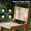 Woven paper rope bar stool with teak wood frame, designed for outdoor use, offering breathable comfort and elegant.
