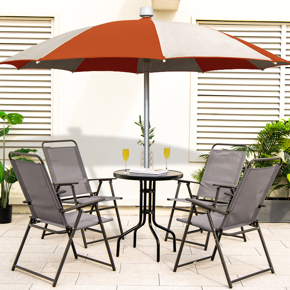 Outdoor Folding Sling Chairs Set of 4 with Armrest and Backrest-Gray - Gallery View 1 of 10
