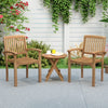 Set of 4 outdoor patio chairs made of Indonesian teak wood with slatted seats, ideal for backyard and garden use.