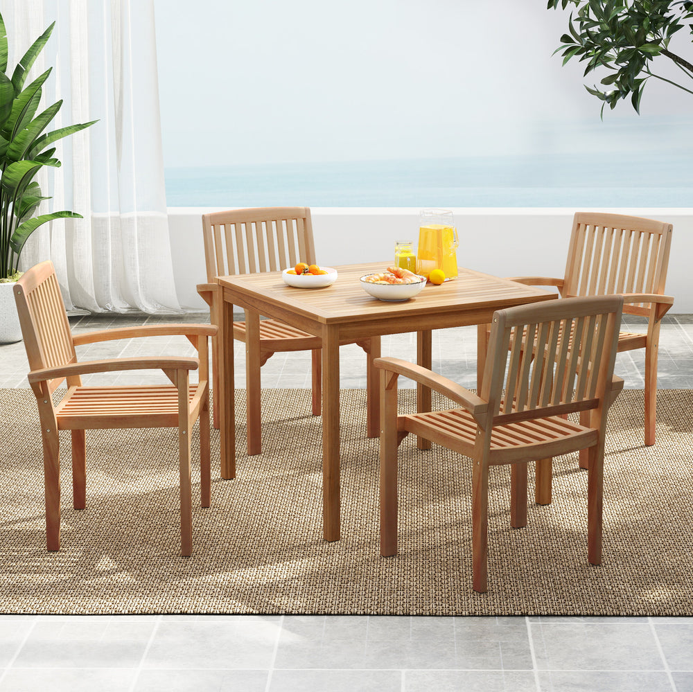 Indonesian teak wood outdoor patio chair with slatted seat design, ideal for comfortable seating in garden or porch.
