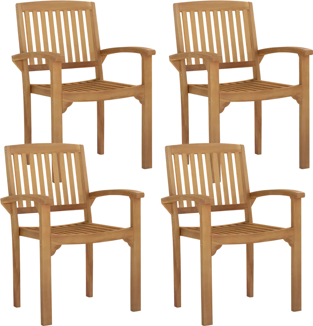 Set of 4 Outdoor Patio Chair with Slatted Seat and Curved Seat