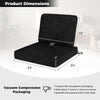 Black outdoor patio cushion set showing dimensions, featuring removable covers and high-density foam for comfort.
