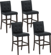 Black PVC leather dining bar stool with solid wood legs, showcasing tufted back for added style and comfort in any.