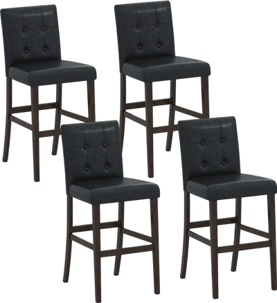 Costway Set of 4 PVC Leather Bar Stools Solid Wood Legs 32958369 New