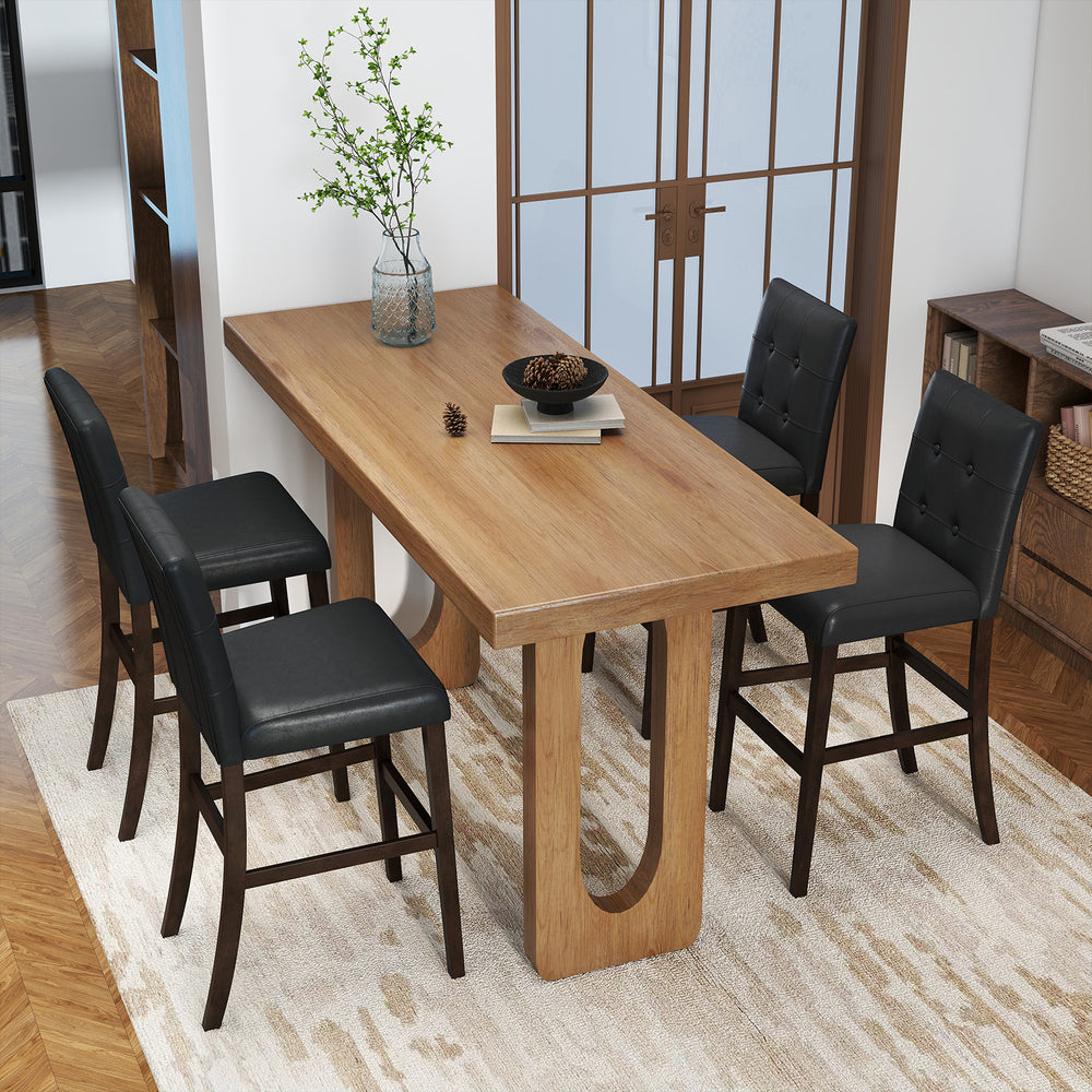 Set of 4 PVC leather bar stools with solid wood legs, featuring a comfortable design for kitchen or cafe use.