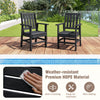 Set of 4 black patio dining chairs with wide armrests, made of weather-resistant HDPE material for outdoor use.