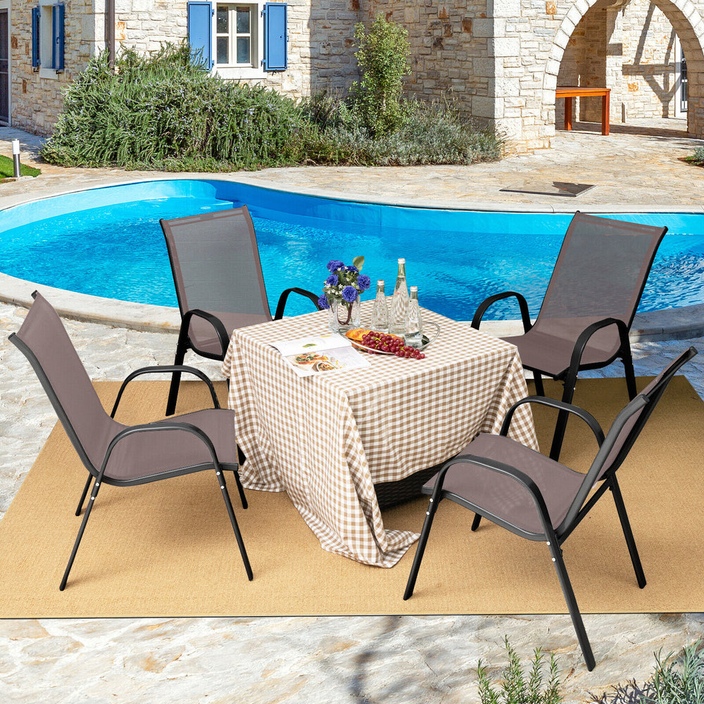 4 Pieces Stackable Patio Dining Chairs Set with Armrest-Brown - Gallery View 1 of 10