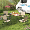 Set of 4 beige patio folding chairs with armrests, perfect for outdoor dining and relaxation in garden or backyard.