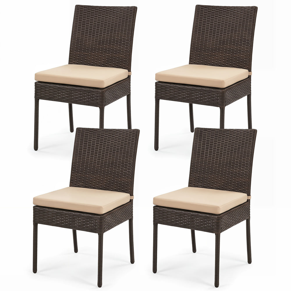 Set of 4 Patio Rattan Wicker Dining Chairs Set with Soft Cushions- Brown - Gallery View 1 of 1