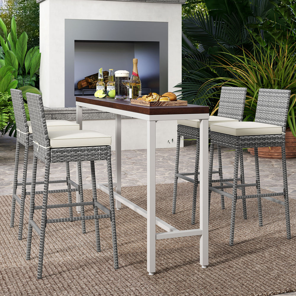 Set of 2/4 Patio Wicker Barstools with Soft Seat Cushion and Cozy Footrest-Set of 4 - Gallery View 1 of 8
