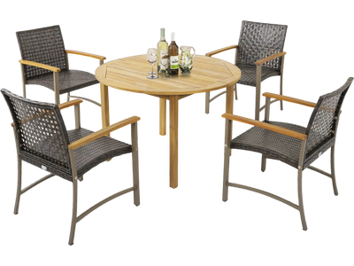 Costway Patio Rattan Dining Chairs Set of 4 Acacia Wood Armrests 49753826 New